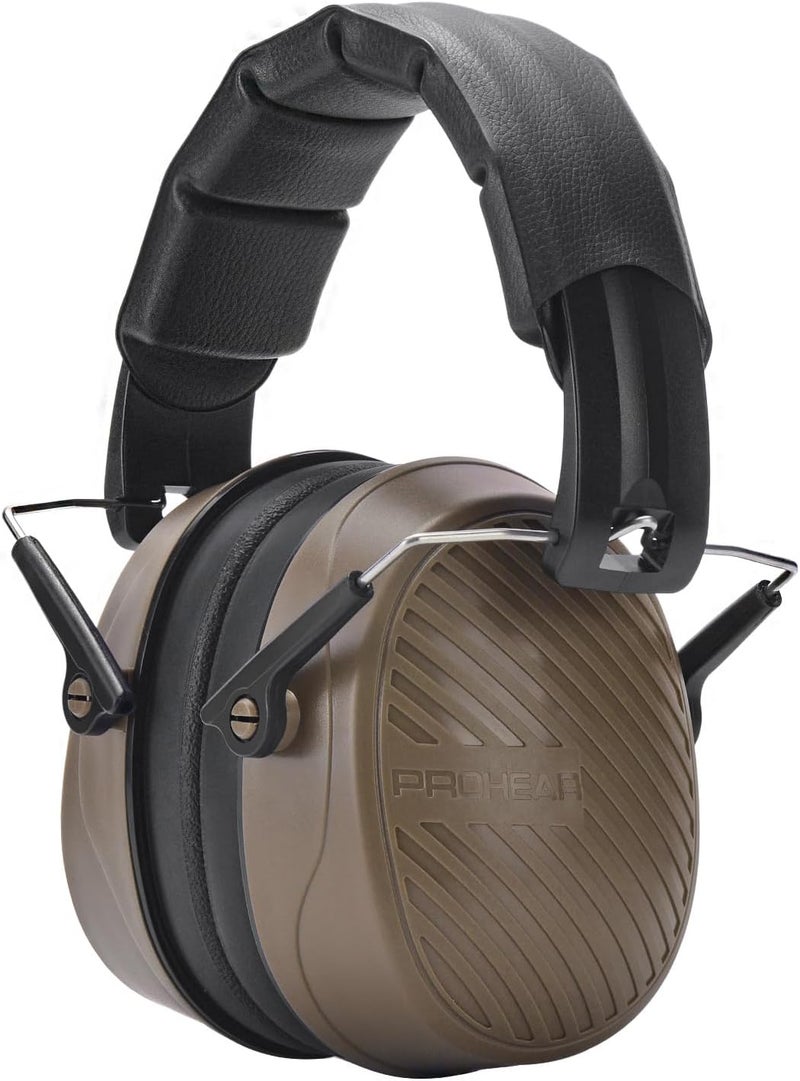 PROHEAR 038 Ear Protection Safety Earmuffs for Mowing, 28dB Noise Reduction Passive Hearing Protector, Compact Foldable Headset for Shooting Construction Power Tools, Brown - Image 1